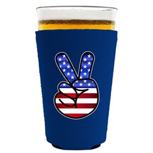 america peace sign pint glass coolie (royal blue)