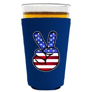 America Peace Sign Pint Glass Coolie (Royal Blue)