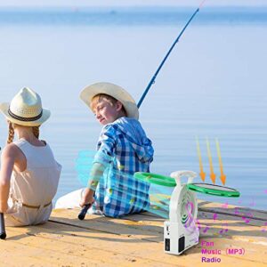 Multi-function Solar Fan Electric Outdoor Fishing Fan with MP3/Table Lamp/Torch/Cell Phone Charging Function for Camping Fishing and Hurricane Emergency