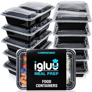 igluu meal prep containers [10 pack] 2 compartment with airtight lids - plastic food storage bento box - bpa free - reusable lunch boxes - microwavable, freezer and dishwasher safe (30 oz)