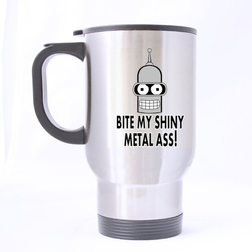 Nice Bite My Shiny Metal Ass Mug - 100% Stainless Steel Material Travel Mugs - 14oz sizes