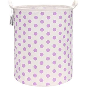 Sea Team 19.7 Inches Large Sized Waterproof Coating Ramie Cotton Fabric Folding Laundry Hamper Bucket Cylindric Burlap Canvas Storage Basket with Stylish Polka Dot Design (19.7", Purple)