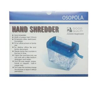 Mini Manual Shredder - Blue Office Portable Hand Paper Cutter for Paper/Notes/Bills/Portrait/Photos Fits A6 Size or Folded to A6 Size Capacity 1.5L Straight Cut