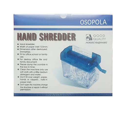 Mini Manual Shredder - Blue Office Portable Hand Paper Cutter for Paper/Notes/Bills/Portrait/Photos Fits A6 Size or Folded to A6 Size Capacity 1.5L Straight Cut