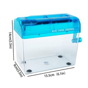 Mini Manual Shredder - Blue Office Portable Hand Paper Cutter for Paper/Notes/Bills/Portrait/Photos Fits A6 Size or Folded to A6 Size Capacity 1.5L Straight Cut