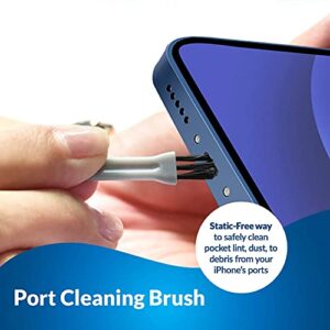 PortPlugs Anti-Dust Plugs (2-Pack) Compatible with iPhone 14/13/12/11/X/XS/8/7, Plus/Max/Pro/Mini, iPad - Aluminum, Includes 2 Holders & Cleaning Brush (Black)