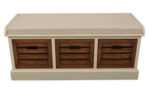 decor therapy melody three drawer bench with cushion wood white honeynut (fr6337) white and honey