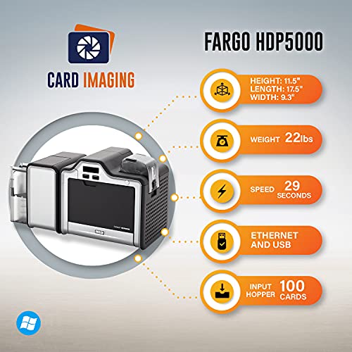 Card Imaging Fargo HDP5000 Dual Side High Definition ID Card Printer & Supplies Bundle Software 89640