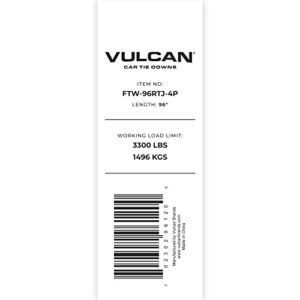 VULCAN Car Tie Down Replacement Strap with RTJ Hooks - 96 Inch - 4 Pack - 3,300 Pound Safe Working Load