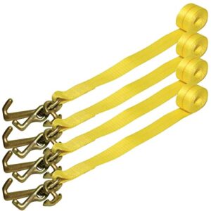 VULCAN Car Tie Down Replacement Strap with RTJ Hooks - 96 Inch - 4 Pack - 3,300 Pound Safe Working Load