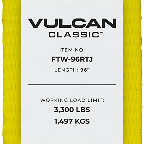 VULCAN Car Tie Down Replacement Strap with RTJ Hooks - 96 Inch - 4 Pack - 3,300 Pound Safe Working Load