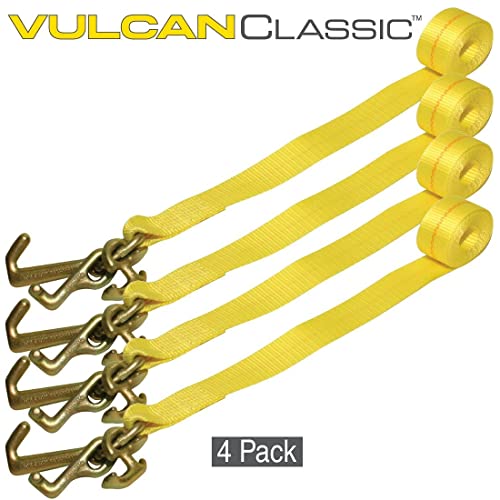 VULCAN Car Tie Down Replacement Strap with RTJ Hooks - 96 Inch - 4 Pack - 3,300 Pound Safe Working Load