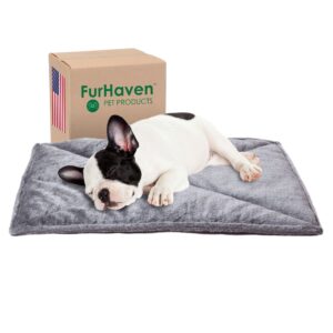 furhaven thermanap self-warming cat bed for indoor cats & small dogs, washable & reflects body heat - quilted faux fur reflective bed mat - gray, small