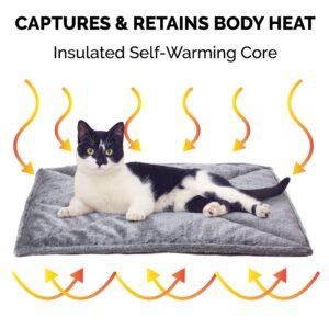 Furhaven ThermaNAP Self-Warming Cat Bed for Indoor Cats & Small Dogs, Washable & Reflects Body Heat - Quilted Faux Fur Reflective Bed Mat - Gray, Small