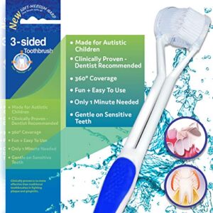 ba1 sensory - 3 sided autism toothbrush for special needs kids (soft/gentle) - clinically proven, fun, easy - only 1 minute