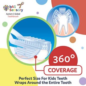 bA1 Sensory - 3 Sided Autism Toothbrush for Special Needs Kids (Soft/Gentle) - Clinically Proven, Fun, Easy - Only 1 Minute