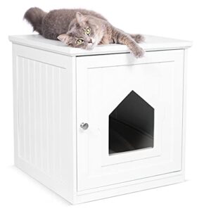 birdrock home decorative cat house & side table - cat home nightstand - indoor pet crate - litter box enclosure - hooded hidden pet box - cats furniture cabinet - kitty washroom - white