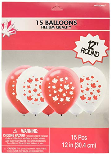 amscan 110379 LTX BALLOONS 15PC CANADA DAY, 12", Multicolored