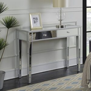 Convenience Concepts Gold Coast Mirrored Desk 42" - Console Table with 2 Drawers for Storage in Living Room, Office, Silver/Mirror