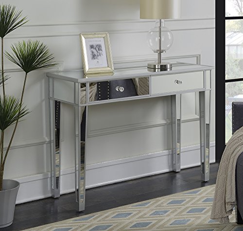 Convenience Concepts Gold Coast Mirrored Desk 42" - Console Table with 2 Drawers for Storage in Living Room, Office, Silver/Mirror