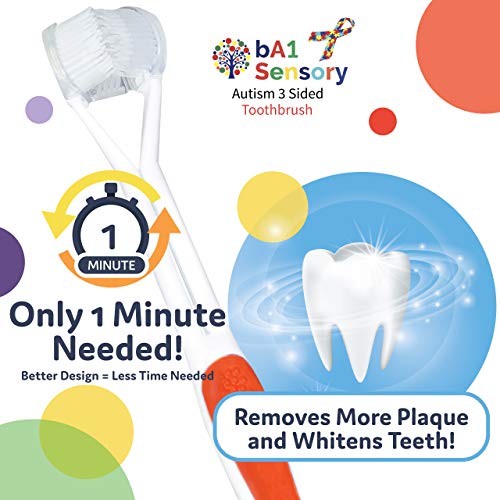 bA1 Sensory - 3 Sided Autism Toothbrush for Special Needs Kids (Soft/Gentle) - Clinically Proven, Fun, Easy - Only 1 Minute