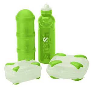 nude food movers by smash 20324 rubbish free lunch kit with sandwich box, stealth water bottle, and triple snack tube, 10.9 oz, lime