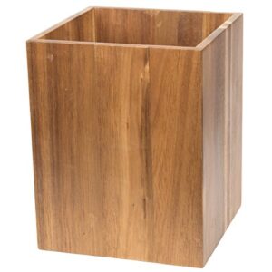 creative home 63070 solid acacia wood square waste basket recycle bin, trash can, natural finish