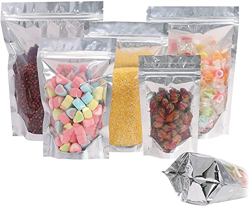 SumDirect Reusable Aluminium Foil Zip Lock Stand Up Food Pouches Bags with Notch for Food Storage 5.1x 7.8 Inches, 11.5oz, Pack of 50