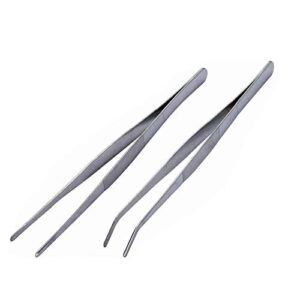 binaryabc stainless steel straight and curved nippers tweezers feeding tongs for reptile snakes lizards spider,2pcs(silver)