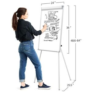 Yaheetech Easel White Boards Magnetic Tripod Whiteboard Portable Dry Erase Board 36x24 inches Flipchart Easel Board Height Adjustable, Stand White Board with Flipchart Hook for Office or Teaching