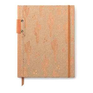 designworks ink hard cover journal with pen holder, kraft cactus cuties