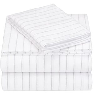 Amazon Brand – Pinzon 160-Gram Pinstripe Flannel Cotton Bed Sheet Set, Twin XL, White Pinstripe