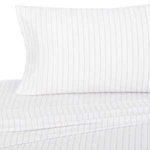 Amazon Brand – Pinzon 160-Gram Pinstripe Flannel Cotton Bed Sheet Set, Twin XL, White Pinstripe