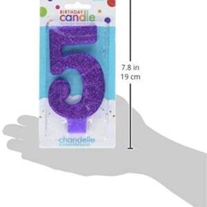 Amscan #5 Large Glitter Birthday Candle | Purple | Party Supply | 1 piece