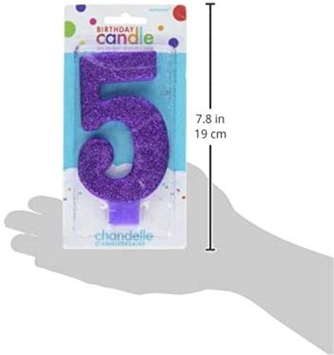 Amscan #5 Large Glitter Birthday Candle | Purple | Party Supply | 1 piece