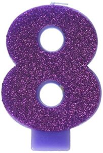 amscan birthday celebration, numeral #8 glitter candle, party supplies, purple, 3 1/4", model: