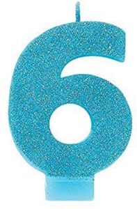 amscan 6 glitter numeral candle, 3 1/4", caribbean blue