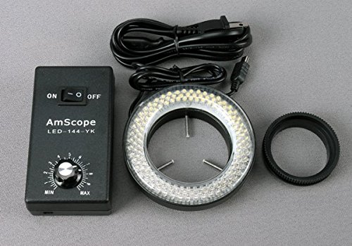 AmScope - 3.5X-90X Simul-Focal Stereo Zoom Microscope on Dual Arm Boom Stand with 144-LED Ring Light - SM-4TPZ-144