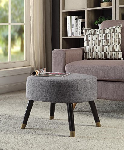 Convenience Concepts Designs4Comfort Mid Century Oval Ottoman Stool, Light Charcoal Gray Linen