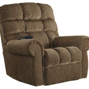 Signature Design by Ashley Ernestine Upholstered Power Lift Adjustable Oversized Recliner, Brown