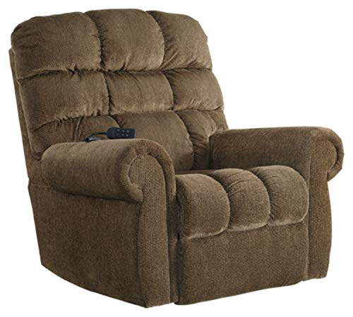 Signature Design by Ashley Ernestine Upholstered Power Lift Adjustable Oversized Recliner, Brown