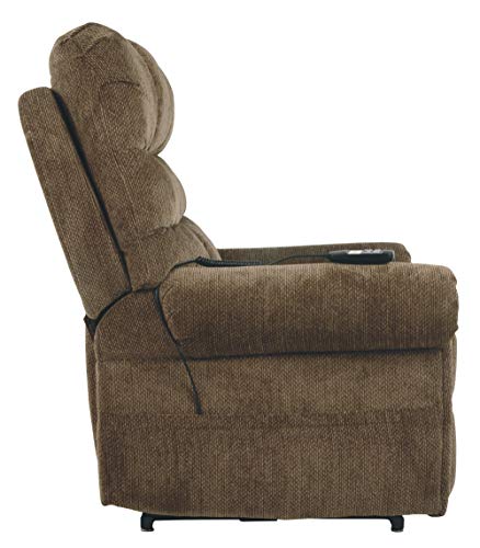 Signature Design by Ashley Ernestine Upholstered Power Lift Adjustable Oversized Recliner, Brown