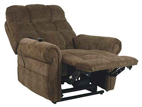 Signature Design by Ashley Ernestine Upholstered Power Lift Adjustable Oversized Recliner, Brown