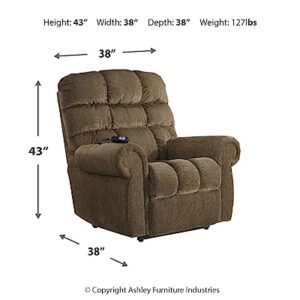 Signature Design by Ashley Ernestine Upholstered Power Lift Adjustable Oversized Recliner, Brown