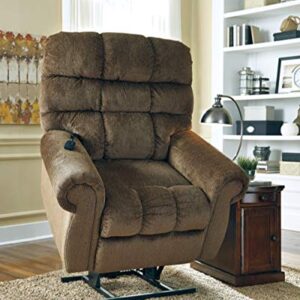 Signature Design by Ashley Ernestine Upholstered Power Lift Adjustable Oversized Recliner, Brown