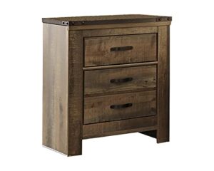 signature design by ashley trinell rustic 2 drawer nightstand with usb charging stations, warm brown