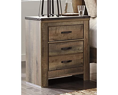 Signature Design by Ashley Trinell Rustic 2 Drawer Nightstand with USB Charging Stations, Warm Brown