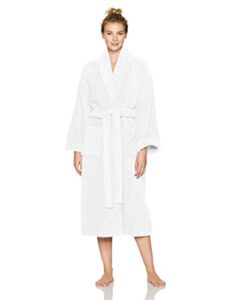 amazon brand – pinzon unisex terry bathrobe 100% cotton, white, medium / large