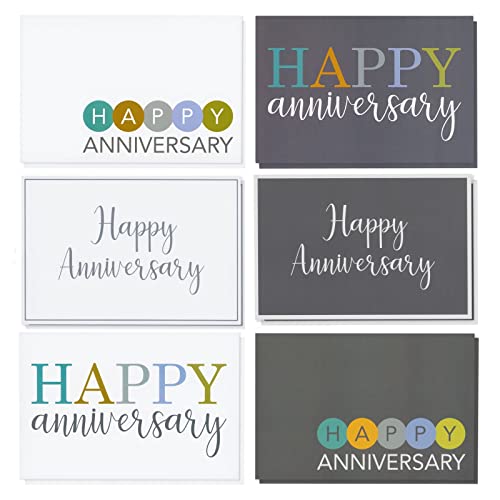 Juvale 36 Pack Happy Anniversary Cards with Envelopes for Work, Wedding, Employees, 6 Designs (Blank Inside, 4x6 In)