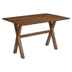 osp home furnishings mckayla solid wood and veneer flip top table, distressed brown finish